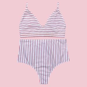 Cher Red & White Striped Bikini Set